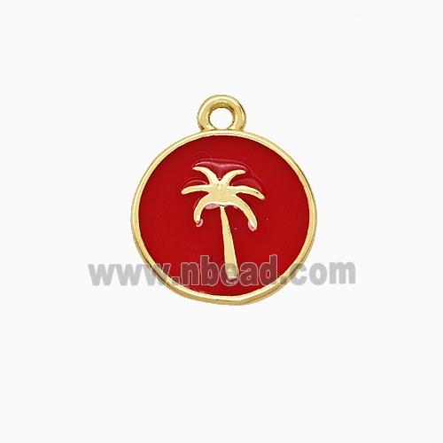 Coconut Tree Charms Copper Palm Pendant Red Enamel Gold Plated