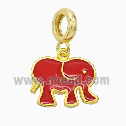 Copper Elephant Pendant Red Enamel Gold Plated