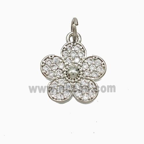 Copper Flower Pendant Pave Zirconia Platinum Plated