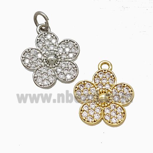 Copper Flower Pendant Pave Zirconia Mixed