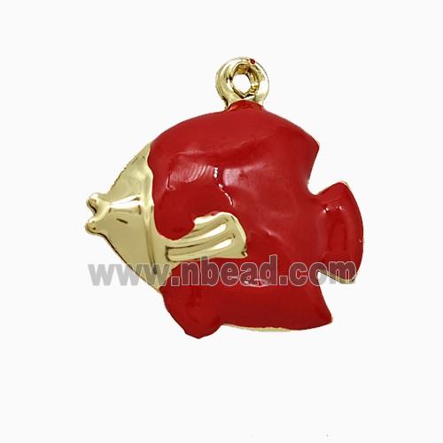 Copper Fish Pendant Red Enamel Gold Plated