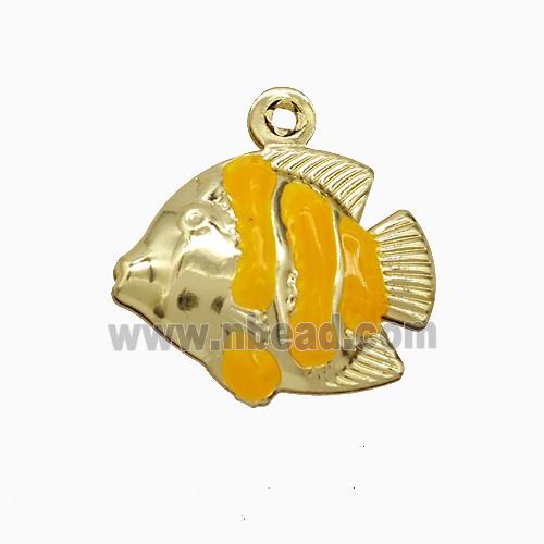 Copper Fish Pendant Orange Enamel Gold Plated
