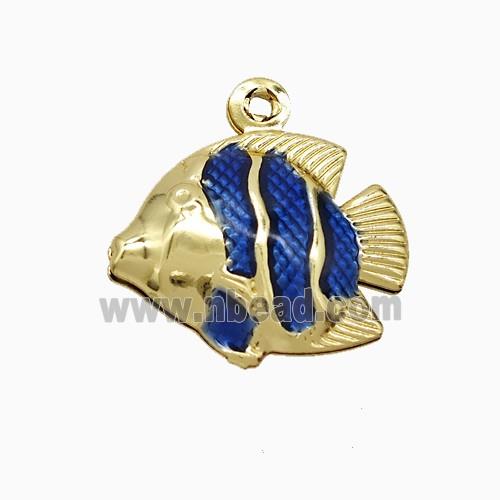 Copper Fish Pendant Blue Painted Gold Plated