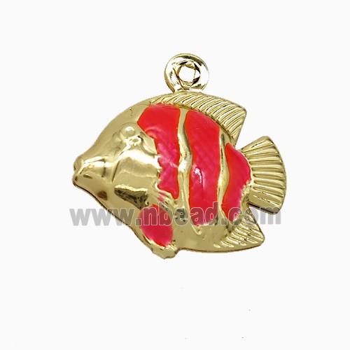 Copper Fish Pendant Red Painted Gold Plated