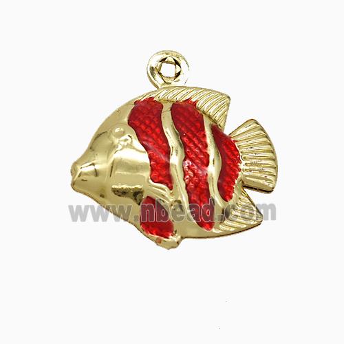 Copper Fish Pendant Red Painted Gold Plated