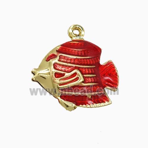 Copper Fish Pendant Red Painted Gold Plated