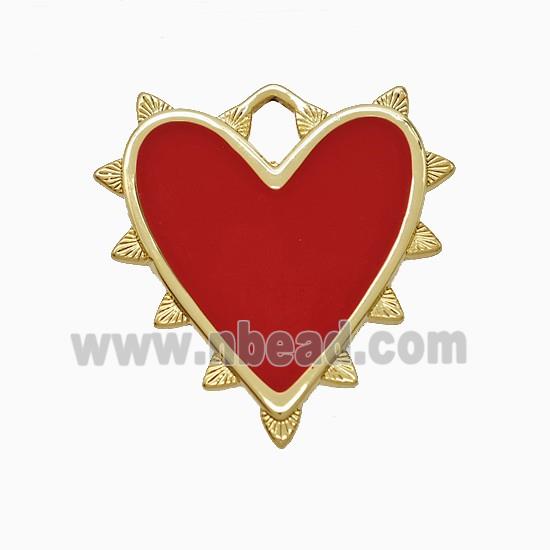 Copper Heart Pendant Red Enamel Gold Plated