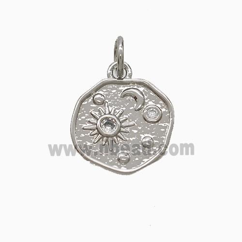 Copper Sun Moon Pendant Pave Zirconia Platinum Plated