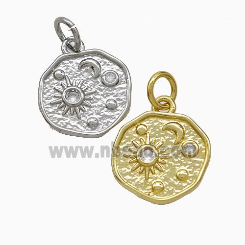 Copper Sun Moon Pendant Pave Zirconia Mixed