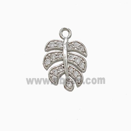 Copper Leaf Pendant Pave Zirconia Platinum Plated