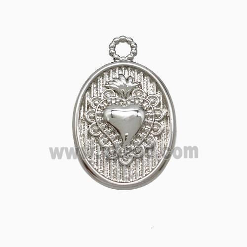 Copper Heart Pendant Oval Platinum Plated