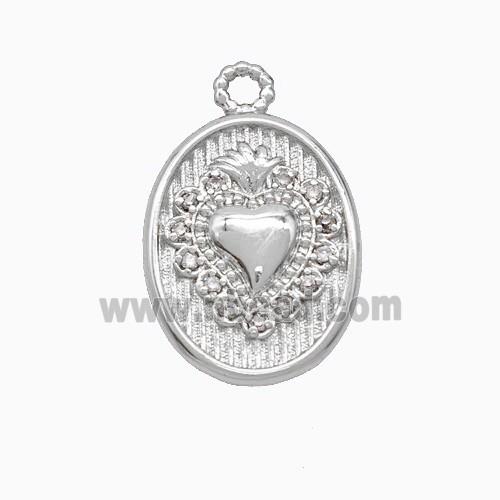 Copper Heart Pendant Oval Pave Zirconia Platinum Plated