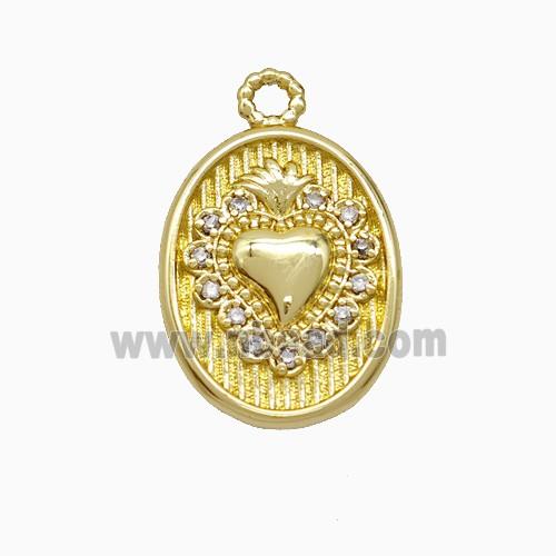 Copper Heart Pendant Oval Pave Zirconia Gold Plated