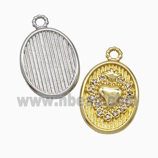 Copper Heart Pendant Oval Pave Zirconia Mixed