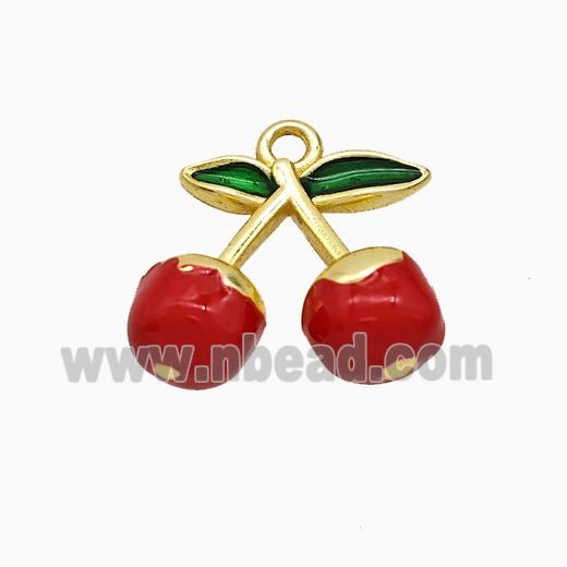 Copper Cherry Pendant Red Enamel Gold Plated