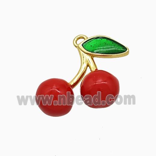 Copper Cherry Pendant Red Enamel Gold Plated