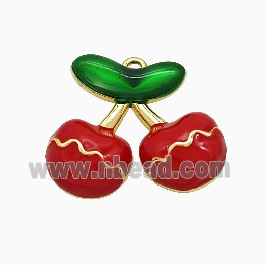 Copper Cherry Pendant Red Enamel Gold Plated