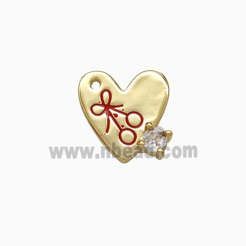 Copper Heart Pendant Red Enamel Cherry Gold Plated