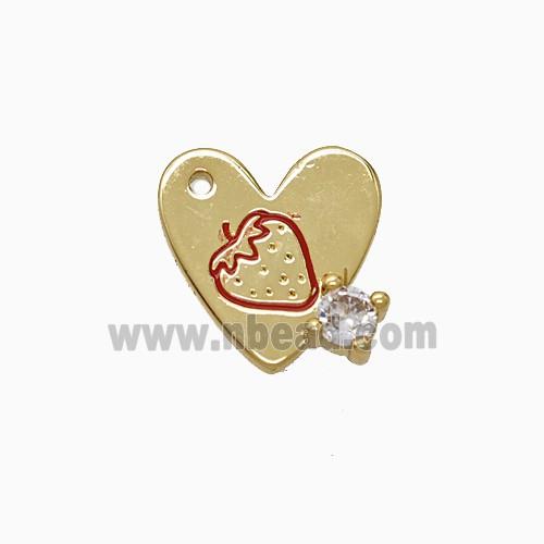 Copper Heart Pendant Red Enamel Strawberry Gold Plated