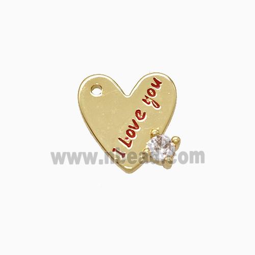 Copper Heart Pendant Red Enamel ILoveYou Gold Plated