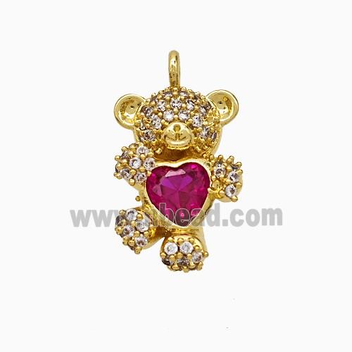 Copper Bear Pendant Pave Zirconia Crystal Glass Gold Plated
