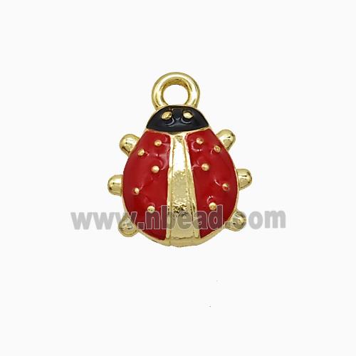 Copper Ladybug Pendant Red Enamel Gold Plated