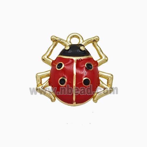 Copper Ladybug Pendant Red Enamel Gold Plated