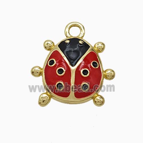 Copper Ladybug Pendant Red Enamel Gold Plated
