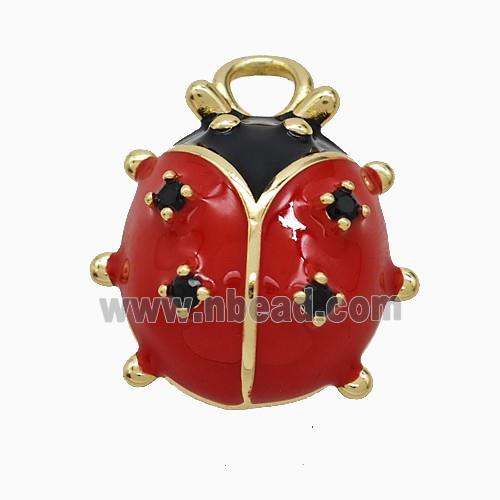 Copper Ladybug Pendant Red Enamel Gold Plated