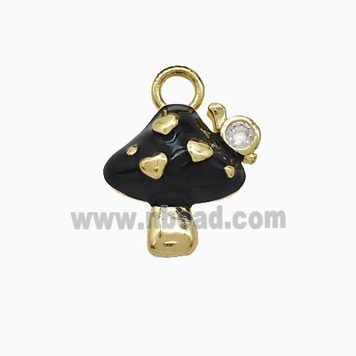 Copper Mushroom Pendant Black Enamel Gold Plated
