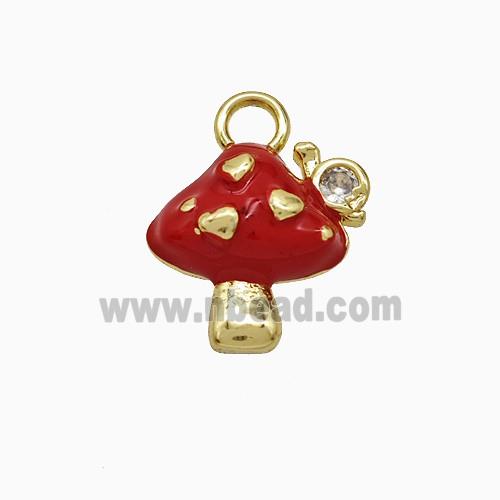 Copper Mushroom Pendant Red Enamel Gold Plated