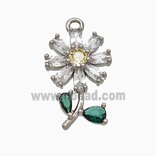 Copper Flower Pendant Pave Crystal Glass Platinum Plated