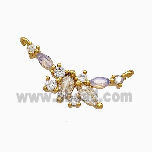 Copper Flower Link Pendant Pave Crystal Glass 2loops Gold Plated