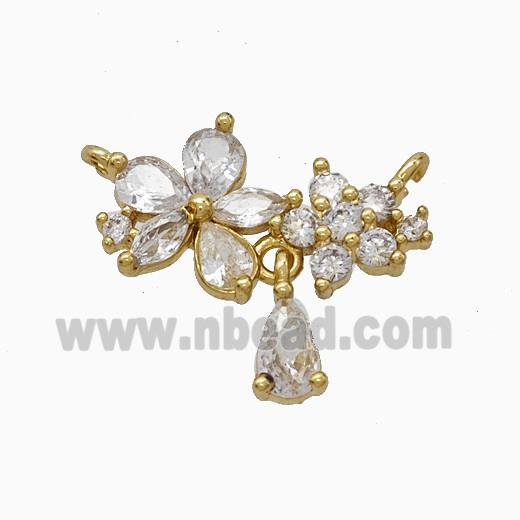 Copper Flower Link Pendant Pave Crystal Glass 2loops Gold Plated