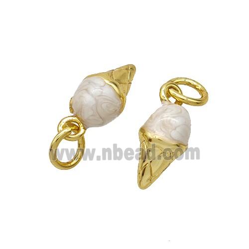 Ice Cream Charms Copper Pendant White Painted Gold Plated