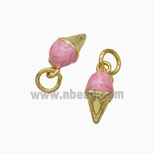 Ice Cream Charms Copper Pendant Pink Painted Gold Plated