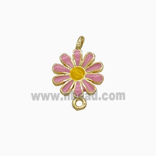 Copper Flower Connector Pink Enamel Gold Plated