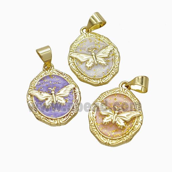 Copper Butterfly Pendant Painted Gold Plated Mixed