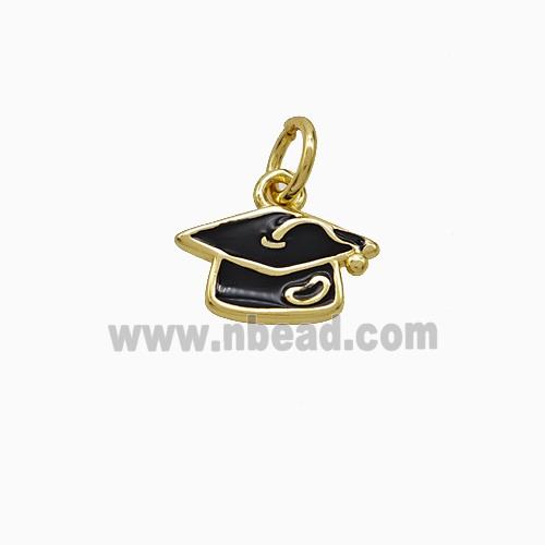 Copper Trencher Cap Pendant Black Enamel Gold Plated