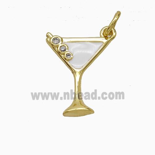 Ice Cream Bottle Drink Cup Copper Pendant Pave Zirconia White Enamel Gold Plated