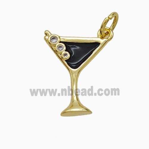 Martini Drink Glass Cup Copper Pendant Pave Zirconia Black Enamel Gold Plated