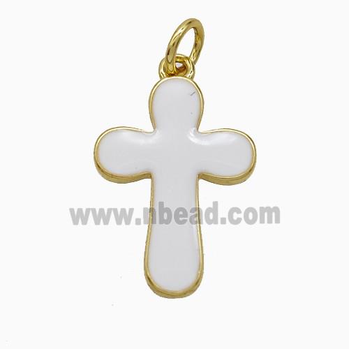 Copper Cross Pendant White Enamel Gold Plated