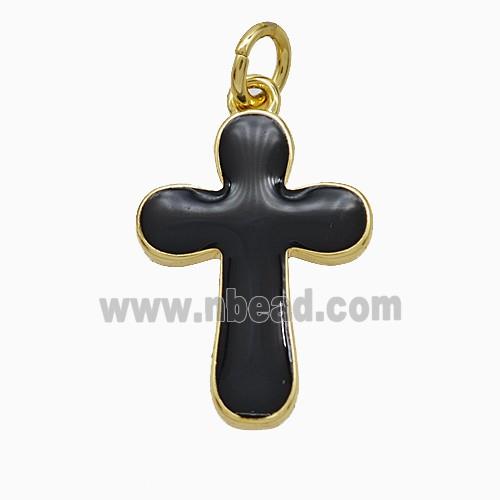 Copper Cross Pendant Black Enamel Gold Plated