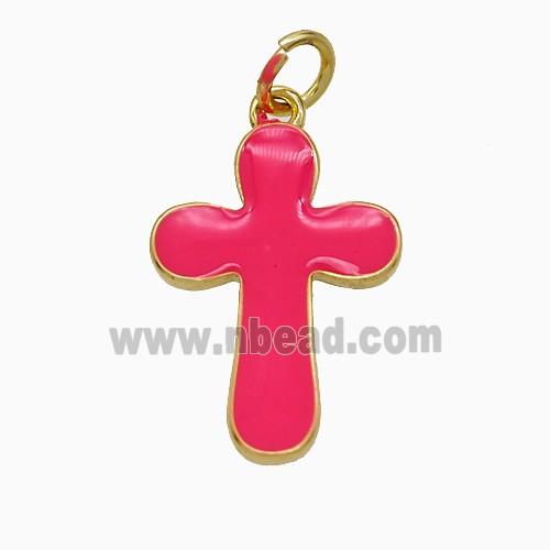 Copper Cross Pendant Red Enamel Gold Plated