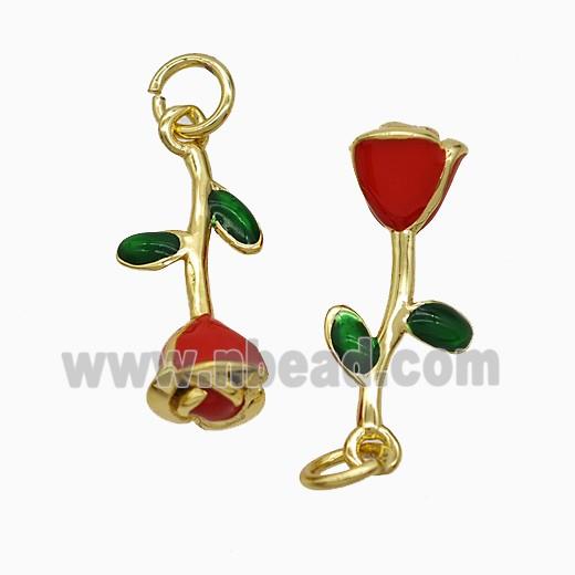 Copper Flower Pendant Red Enamel Gold Plated