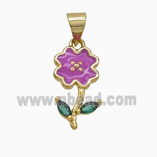 Copper Flower Pendant Lavender Enamel Gold Plated