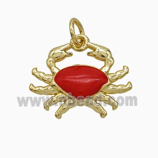 Copper Crab Pendant Red Enamel Gold Plated