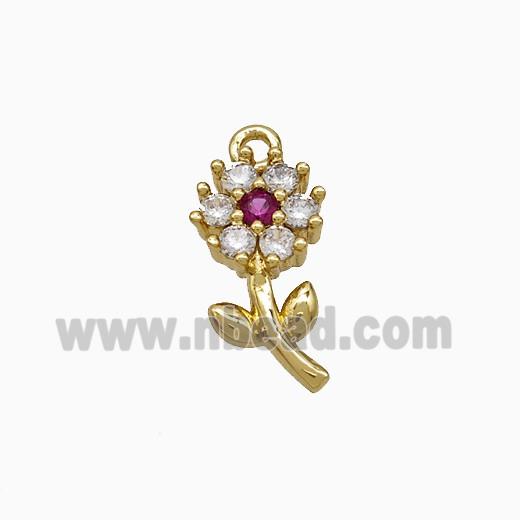 Copper Flower Pendant Pave Zirconia Gold Plated