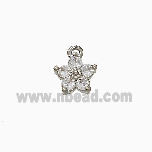 Copper Flower Pendant Pave Zirconia Platinum Plated