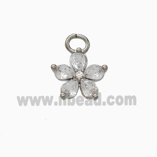 Copper Flower Pendant Pave Zirconia Platinum Plated